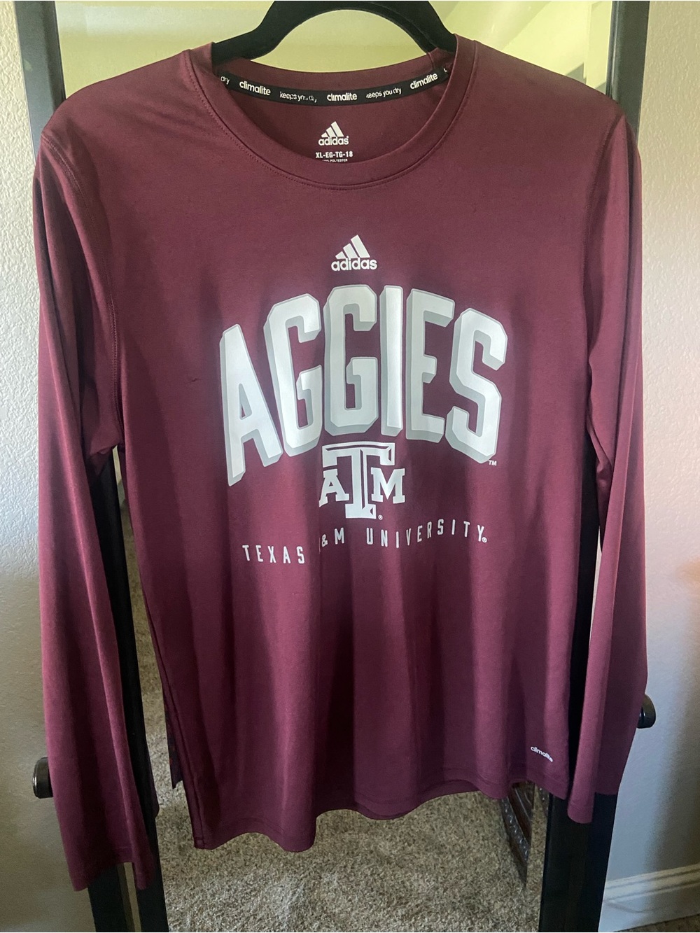 adidas Maroon Texas A&M Aggies Long Sleeve Performance Tee